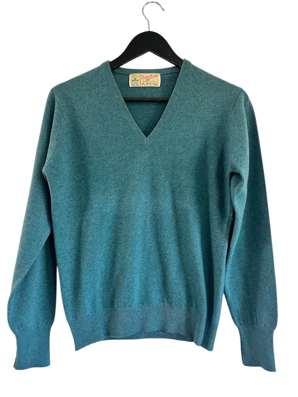 Vintage N. Peal / Scott & Charter V-Neck Cashmere Sweater Teal Size Small